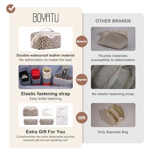 BOYATU Travel Makeup Bag Organizer: 3 Pcs Leopard Cometic Bag Set for Women - color: A-Leopard-White
