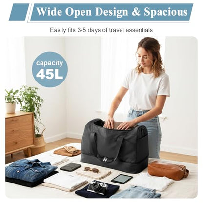 Travel Duffel Bag, Carry-on Overnight Weekender Bags for Women Travel - color: Black