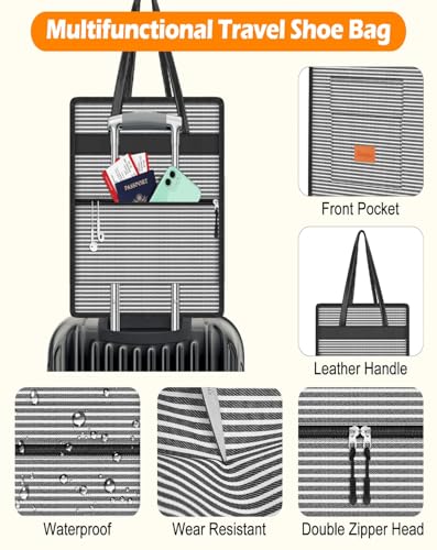 Yotako Shoe Bag for Travel with Leathers Handle Stripe - color: Stripe