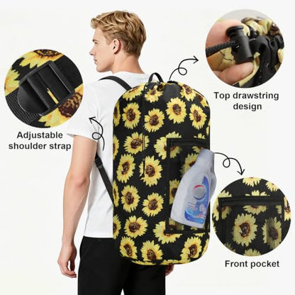 Laundry Backpack Portable Travel Laundry Bags with Straps and Mesh Pocket - color: Sunflower, size: 2 Pack