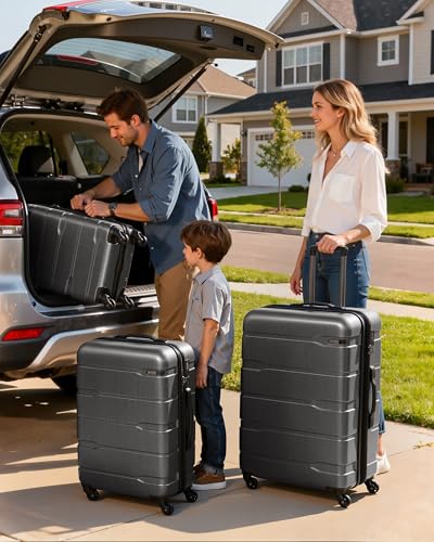 Coolife 3 Piece Luggage Set Suitcase Hardside with Spinner Wheels - color: Charcoal, size: 3 Piece Set (20/24/28 in)