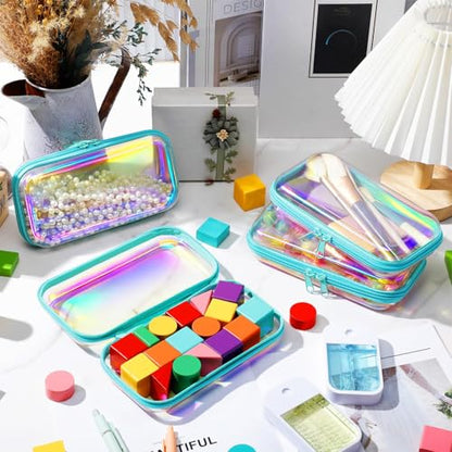 Hoolerry 4 Pcs Hard Clear Zipper Case,Clear,7.5 X 3.9 X 2 In,Blue Laser - color: Blue Laser, size: 7.5 x 3.9 x 2 in