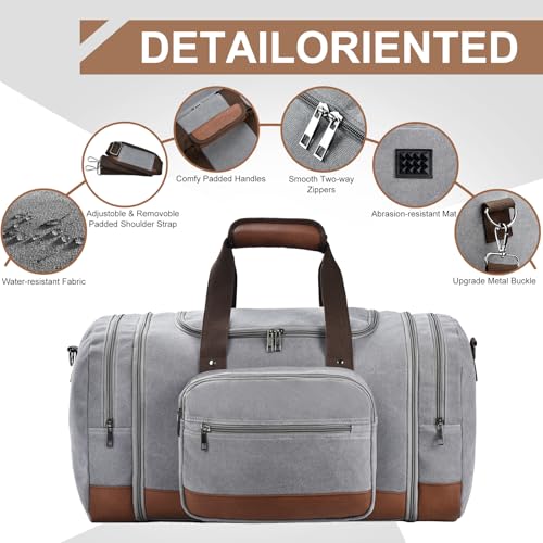 Litvyak 60L Canvas Duffle Bag for Travel Weekend Gym Overnight Carry-on - color: Grey, size: 60L