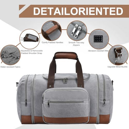 Litvyak 60L Canvas Duffle Bag for Travel Weekend Gym Overnight Carry-on - color: Grey, size: 60L