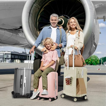 MRPLUM 20" Carry On Luggage Double Handle Suitcase with Net Pocket,Beige - color: Beige