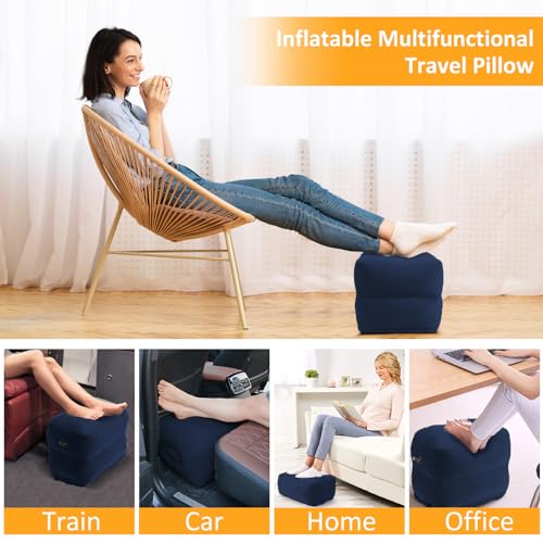 Inflatable Foot Rest Pillow for Travel - Adjustable Height Flight Foot Rest - color: Blue, size: 1 Pack