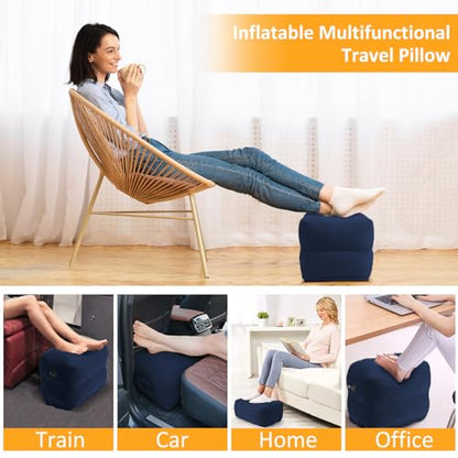Inflatable Foot Rest Pillow for Travel - Adjustable Height Flight Foot Rest - color: Blue, size: 1 Pack
