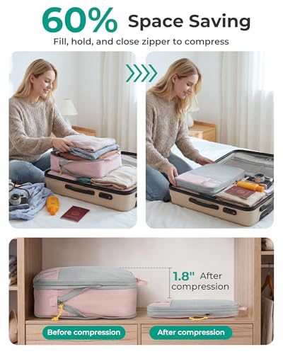 BAGSMART Compression Packing Cubes for Travel Essentials - color: Chocolate, size: Set of 6