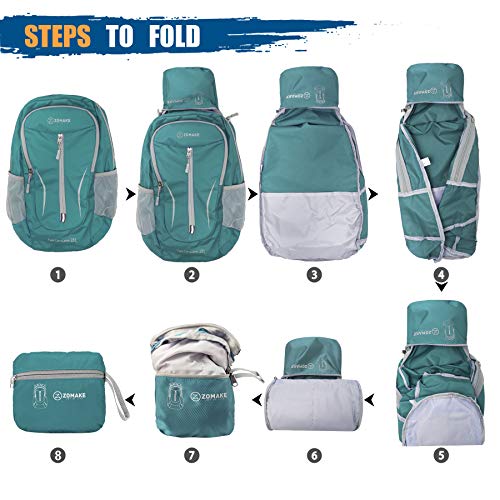 ZOMAKE Lightweight Packable Backpack 25L, Foldable Hiking Daypack - color: Army Green a, size: Small
