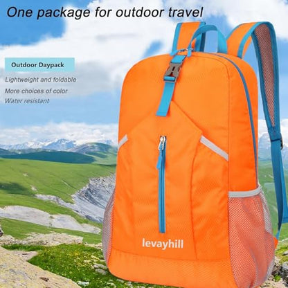 levayhill 25L Foldable Hiking Backpack,Small Packable Daypack, Orange - color: Orange