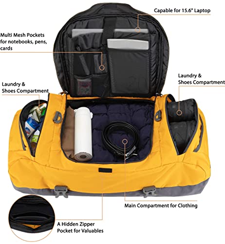 Ubon Convertible Duffel Backpack Weekender Gym Bag with Shoe Compartment - color: Yellow, size: 80L