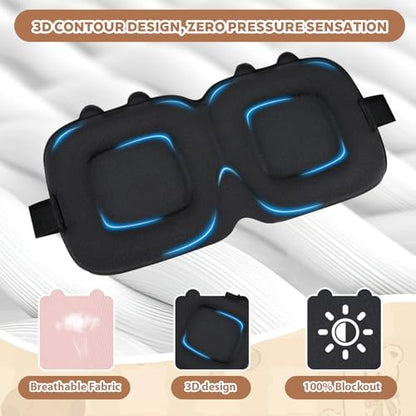 Kids Sleep Mask, 3D Contoured Eye Mask for Sleeping - color: Black