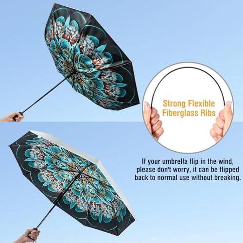 G4Free UPF 50+ UV Protection Travel Umbrella 42/46 Inch Auto Open Close - color: Peacock/Silver, size: 46 inch