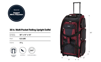 Travelers Club Xpedition 30 Inch Multi-Pocket Upright Rolling Duffel Bag - color: 크림슨 레드.