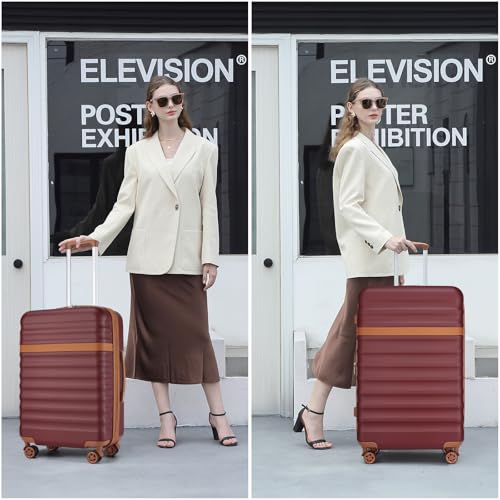 Kono Checked Luggage 28in Expandable Hardside TSA Lock Burgundy | Large Size Spinner Wheels Lightweight Capacity and Lighter Weight Suitable accommodate itineraries of more than 10 days - color: Burgundy Red, size: Checked-large 28-inch