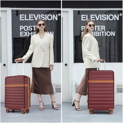 Kono Checked Luggage 28in Expandable Hardside TSA Lock Burgundy | Large Size Spinner Wheels Lightweight Capacity and Lighter Weight Suitable accommodate itineraries of more than 10 days - color: Burgundy Red, size: Checked-large 28-inch