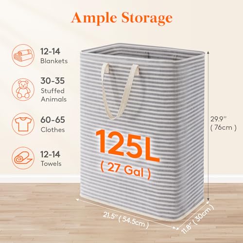 Lifewit 125L Large Collapsible Laundry Basket with Extended Handles, Grey - color: Grey, size: 125L