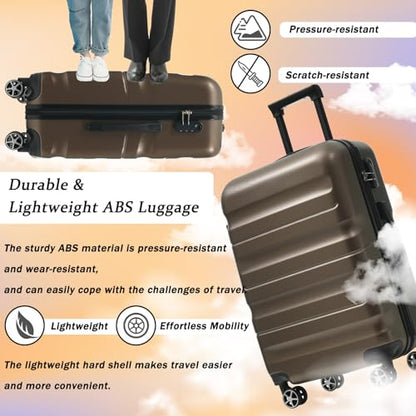 Merax 24 Inch Luggage Set Hardshell ABS Suitcase with Spinner Wheels 2 Packing Cubes Durable Travel Checked Luggage for Weekend Getaways Long Vacations Brown - color: Brown, style: 24 Inch Set