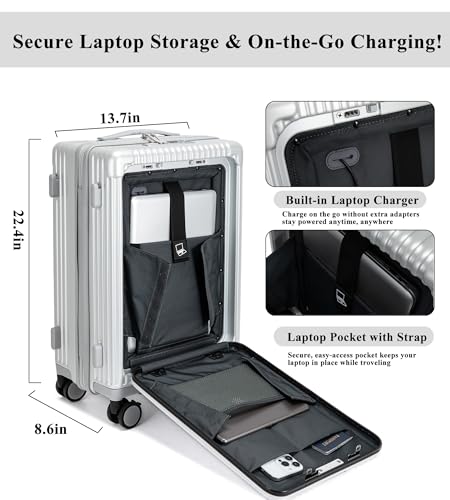 feilario Hardside Carry On Luggage, Zipper Closure, TSA Lock, USB Port - color: A-Silver (with zipper closure)