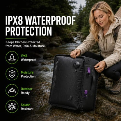 LIL SUB Travel Vacuum Compression Bag, 2-Way Packing Bag with Built-In Hand Pump and External Pump Port, IPX8 Waterproof 70D Nylon, IP68 Airtight Zipper, 22L Space Gray, 1 Pack - color: 22L Black - 1PC Built-In Hand Pump