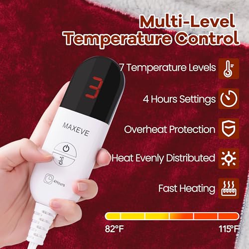 MAXEVE Heated Wearable Blanket with Foot Pocket & Sleeves Electric Snuggle - color: Wine, size: Long