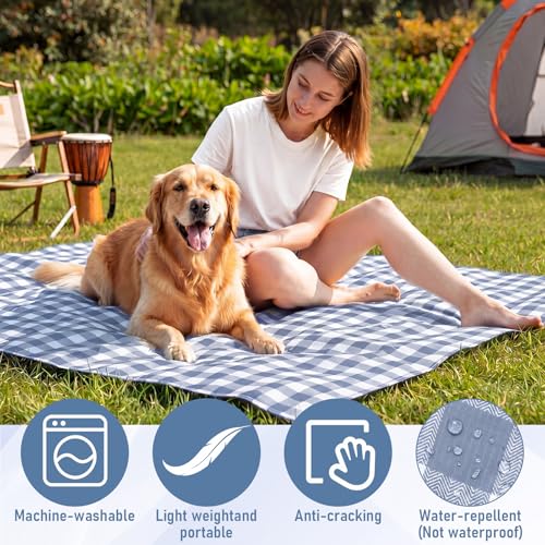 HunnmingRe Gingham Pocket Picnic Blanket Lightweight Portable, Dust Blue - color: Dust Blue, style: Gingham