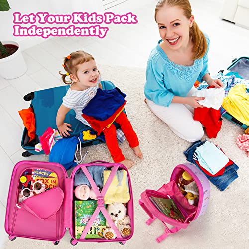 GYMAX Kids Carry On Luggage Set, 12" & 16" 2PCS Rolling Suitcase - color: Unicorn
