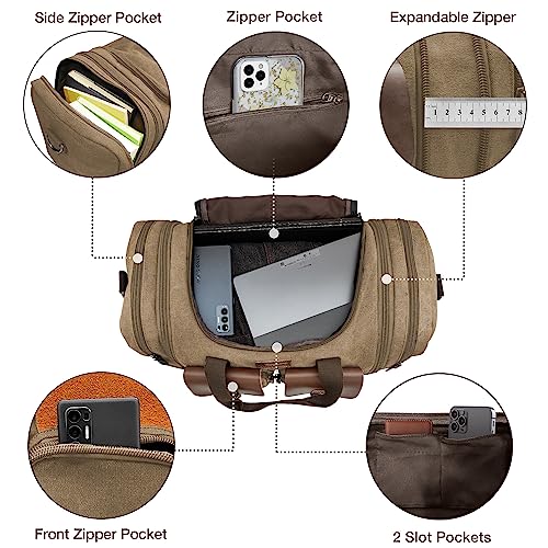 Wildroad Canvas Duffle Bag - 50L Expandable Weekender Overnight Travel Bag - color: Coffee, size: Large-50L Duffle Bag