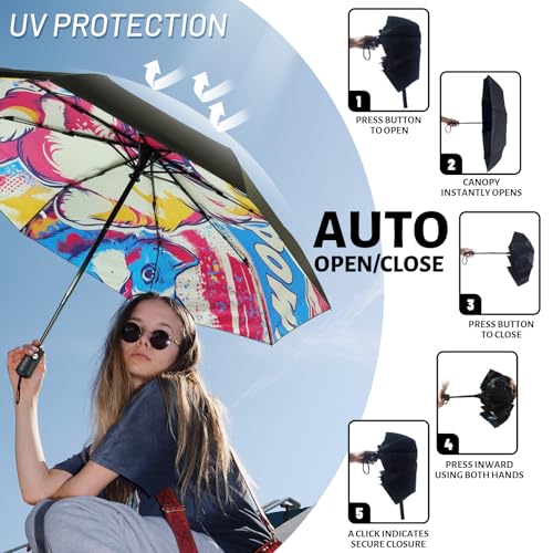 SY COMPACT Travel Umbrella - Windproof Automatic Compact Umbrellas for Rain - color: Puppy