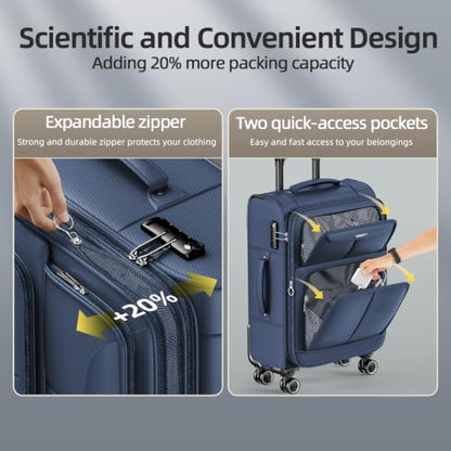 SHOWKOO Luggage Sets 3 Piece Softside Expandable Durable Suitcase Sets - color: Blue