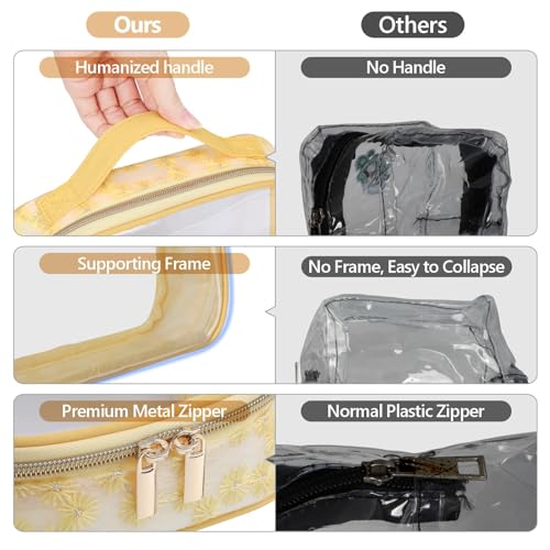 PACKISM Clear Makeup Bag Travel - TSA Approved Toiletry Bag, 3 Pack - color: Beige Yellow Purple, size: Medium Set (Patterned/ Lace Edition)