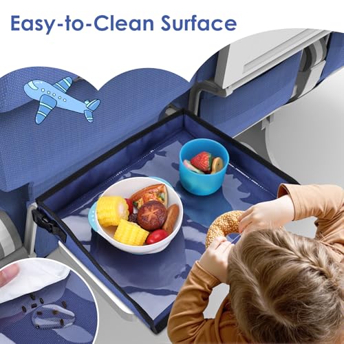 Kids Tray Table Cover, Airplane Tray Cover with Pockets - color: Navy Blue