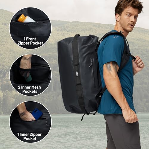 MIER Large Waterproof Duffel Bag - 60L/80L Dry Bag Backpack - color: Black, size: 80L