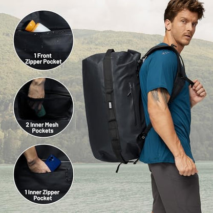 MIER Large Waterproof Duffel Bag - 60L/80L Dry Bag Backpack - color: Black, size: 80L