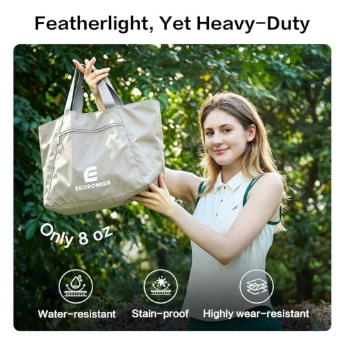 EKOROMIER Dual-Handle Expandable Tote Bag,Ultra-Lightweight Travel Bag - color: Light Gray