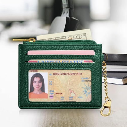 SEAVILIA Credit Card Holder Small Keychain Wallet for Women RFID Blocking - color: Litchi Green