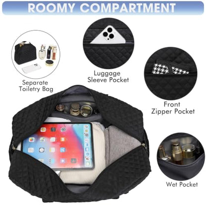 Large Travel Duffle Bags for Women: 35L Weekender Bag with Shoe Compartment - color: Black 01