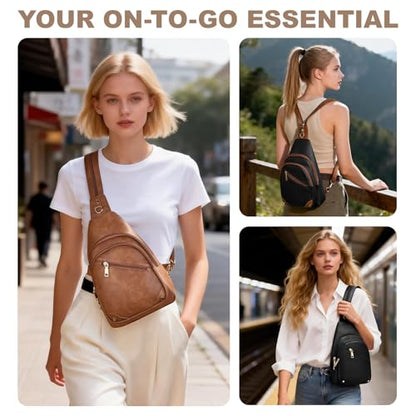 SYTRAH Anti Theft Sling Bag for Women, RFID Crossbody Purses Travel - color: Beige Brwon