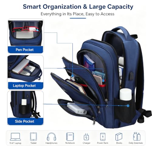 MYGOO 29L Laptop Backpack, Water-Resistant Travel Backpack with USB Charging Port, Anti-Theft Computer Bag for Men and Women, Fits 17-Inch Laptop, College, Work and Daily Commute, Blue - color: Blue