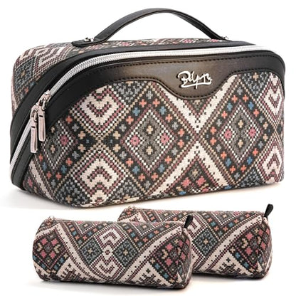 BOYATU Travel Makeup Bag Organizer: Boho Large Capacity Cosmetic Bag Sets - color: 10-Black