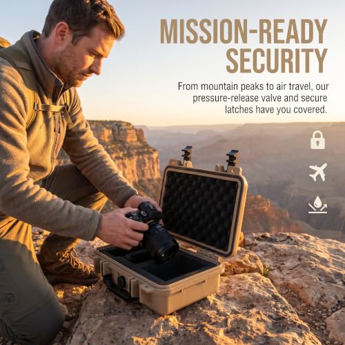MEIJIA Portable All Weather Waterproof Protective Hard Case, Small Camera Case,Dry Case with Customizable Foam,Fit Use of Drones, Camera,Equipments, 11.65 ”x8.35”x3.78” - color: Desert Tan