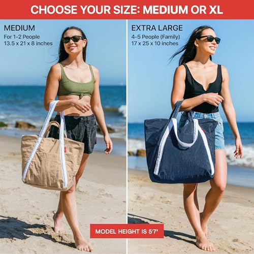 Bodysurf Beach Bag Waterproof Sandproof, Foldable Packable Travel Zip Tote - color: Electric Blue, size: Medium