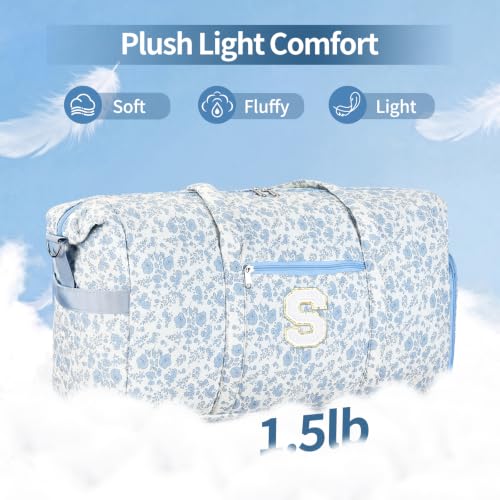Personalized Quilted Duffle Bag for Travel Gym Weekender Hospital Carry On - color: Blue Flower, size: S
