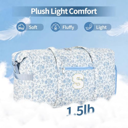 Personalized Quilted Duffle Bag for Travel Gym Weekender Hospital Carry On - color: Blue Flower, size: S
