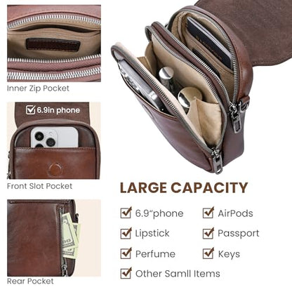 HESHE Small Leather Crossbody Bag for Women RFID Phone Purse with Card Slot - color: Retro Coffee