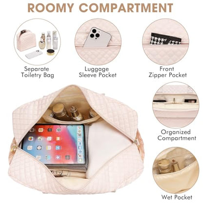 Large Travel Duffle Bags for Women: Weekender Bag with Shoe Compartment - color: Beige