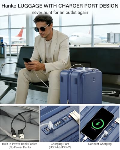 Hanke 28 Inch Expandable Checked Luggage, Large Trunk Luggage - color: Interstellar Blue, size: Expandable 28 Inch