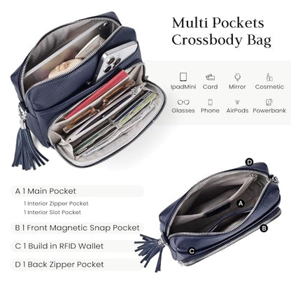 befen Genuine Leather Crossbody Bags for Women Leather Wallet Travel Purse - color: Navy Blue