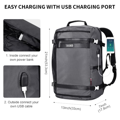 WITZMAN Travel Backpack for Men 35L Carry-on Luggage Bag USB Charging Port - color: Silvery Grey
