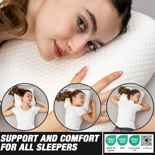 Travel & Camping Comfortable Memory Foam Pillow – Easy to Carry Portable Bag – Temperature Regulating Pillow Case - Perfect for Travelling (White Contour) - size: White Contour